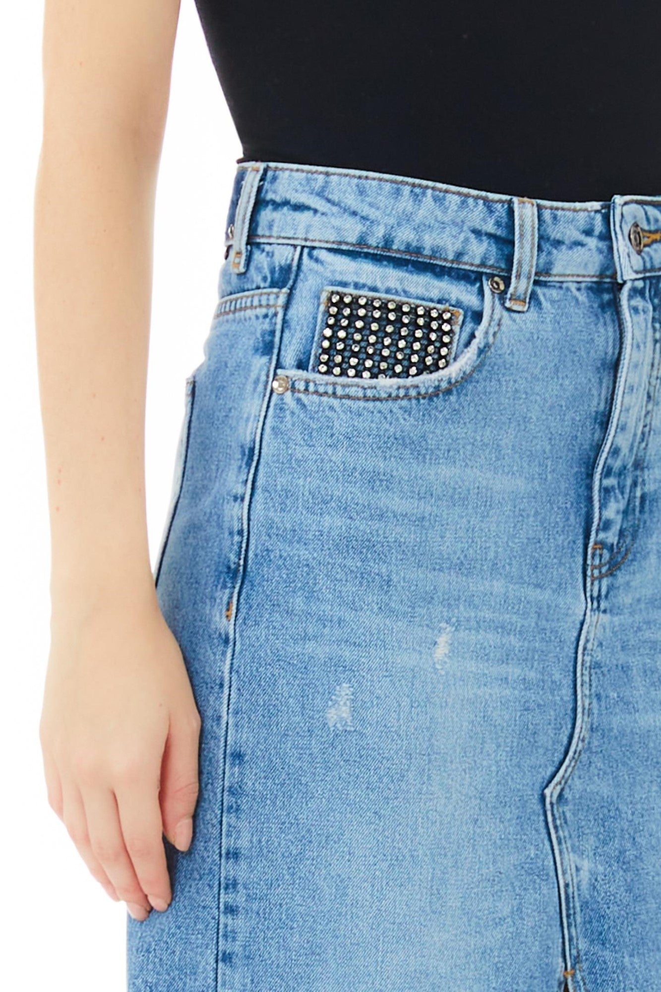 Fusta LIU JO denim midi cu crapatura in partea din fata IMBRACAMINTE LIU JO   