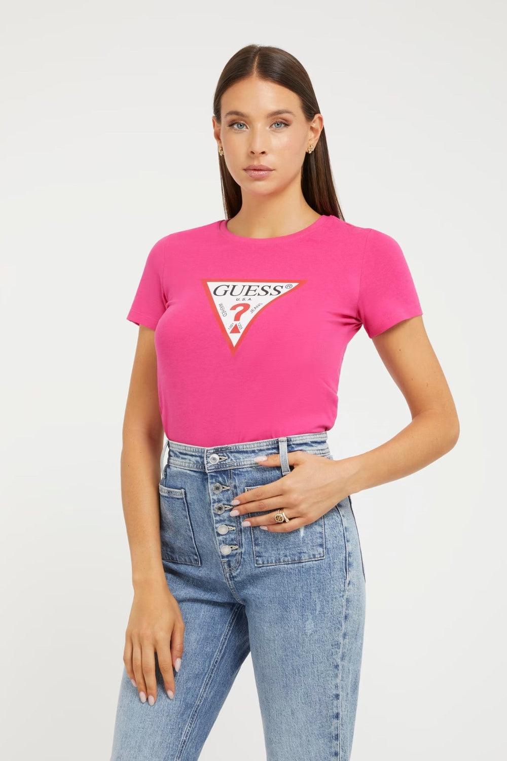 Tricou GUESS cu logo mare IMBRACAMINTE GUESS Roz XXS 7622336565898