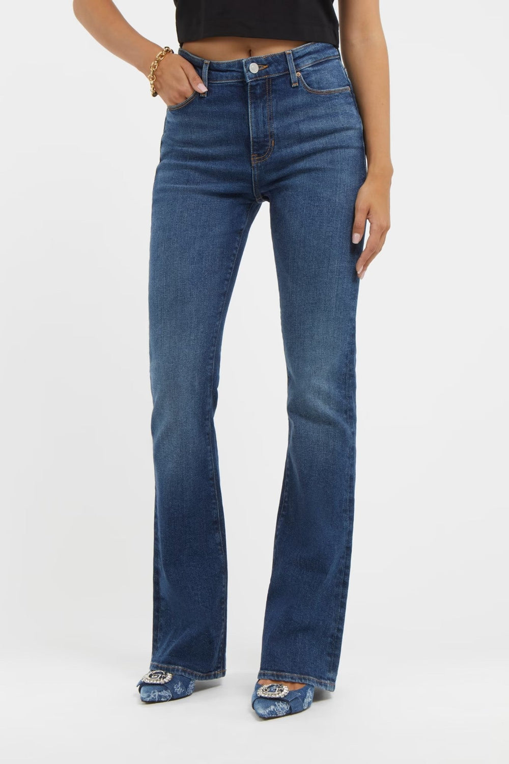 Pantaloni Dama Denim GUESS Talie Inalta Si Evazati IMBRACAMINTE GUESS Albastru 24 7624926323352