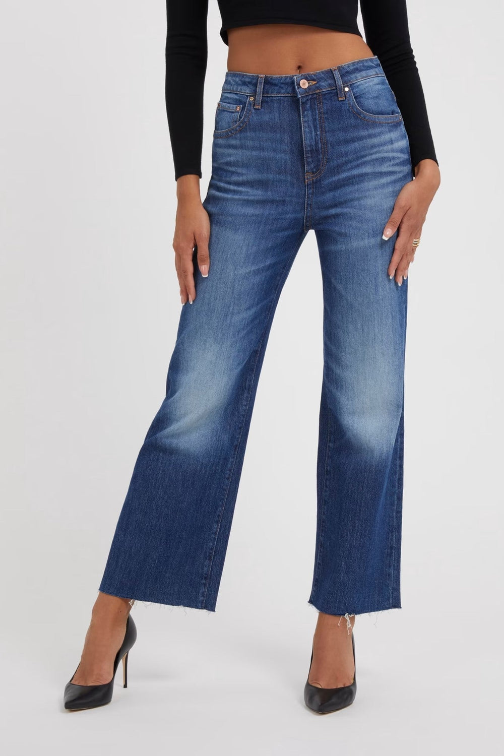 Pantaloni Denim GUESS Cu Talie Inalta Si Wide Fit IMBRACAMINTE GUESS Albastru 24 7622336543391