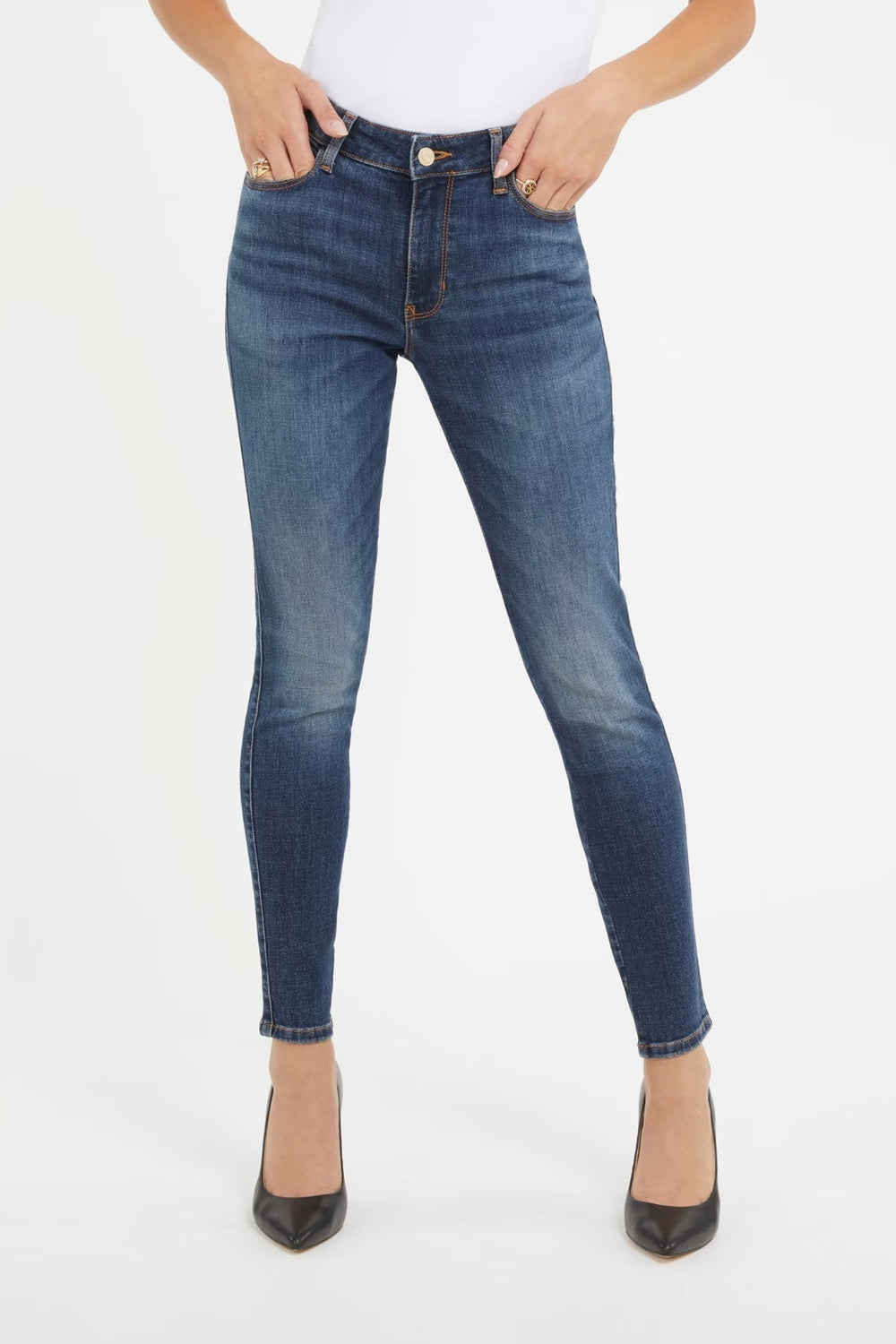 Pantaloni Denim GUESS Skinny Si Cu Talie Medie IMBRACAMINTE GUESS Albastru 24 7622336546309