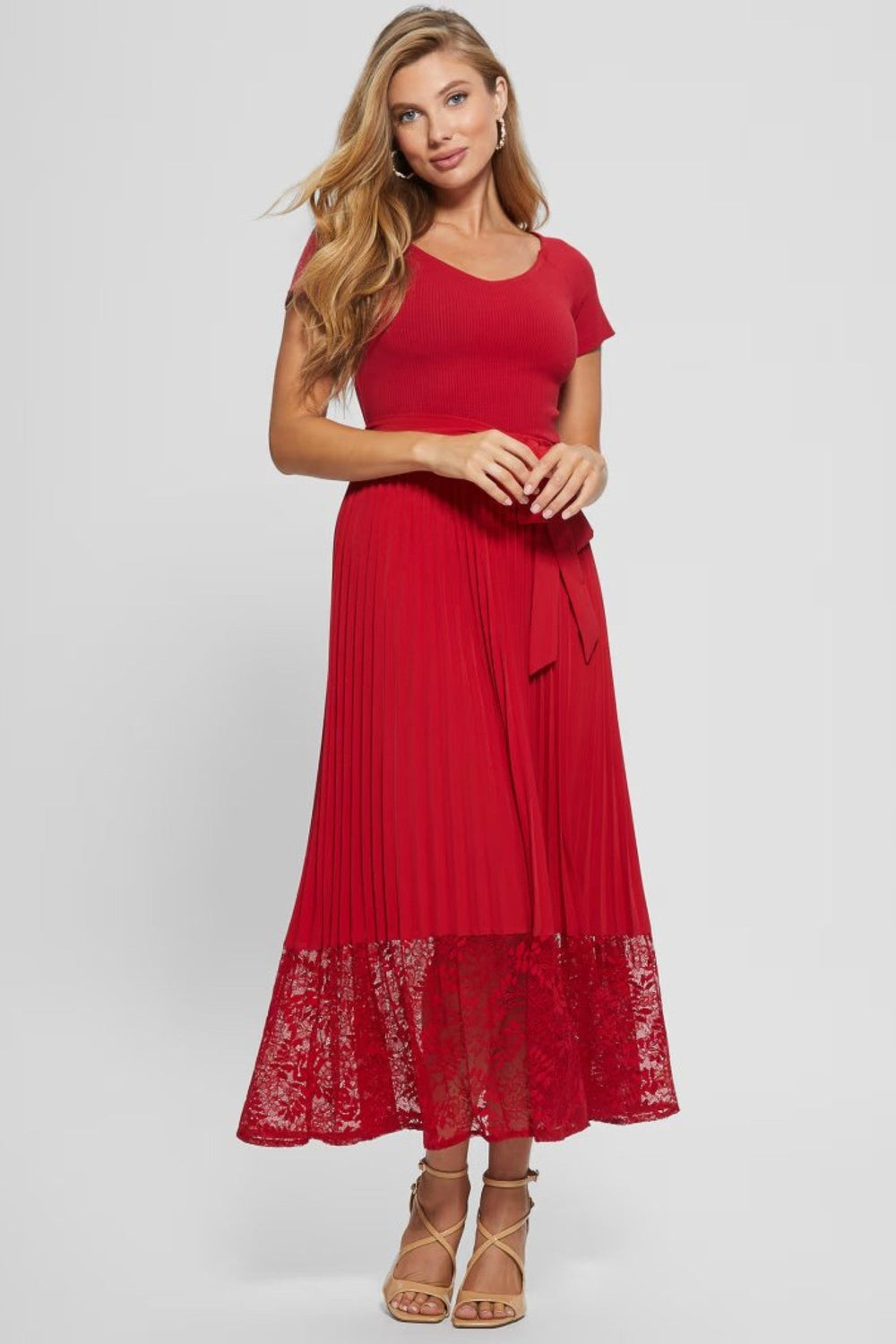 Rochie GUESS De Dama Cu Umerii Cazuti Si Dantela IMBRACAMINTE GUESS Rosu XS 762233671390