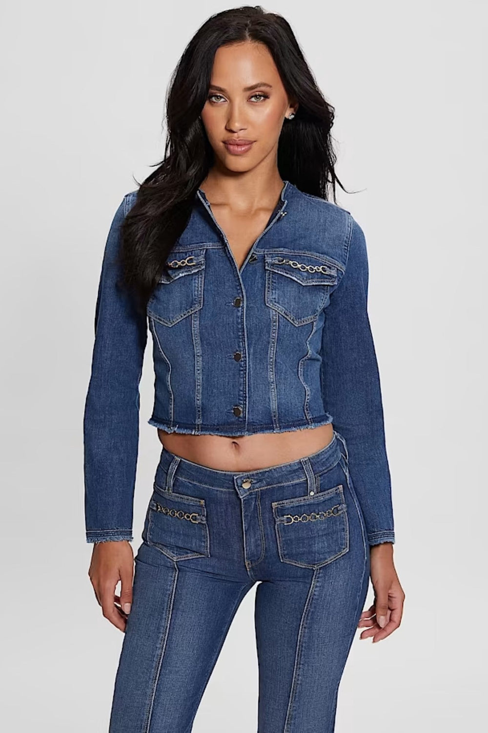 Geaca GUESS cu nasturi IMBRACAMINTE GUESS Albastru XS 7622336551112