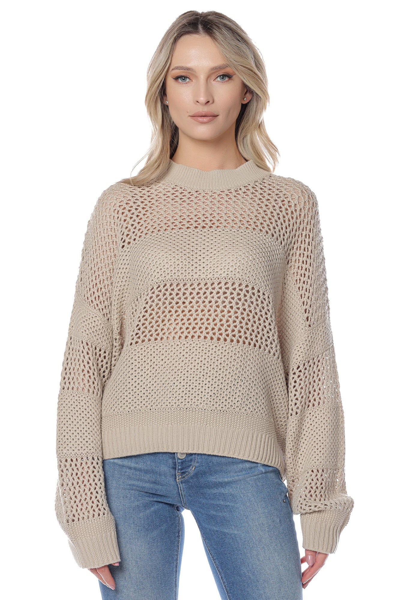 Pulover din bumbac cu croiala oversize UB10W3GR26Z36Q1 TRICOTAJE SI PULOVERE GUESS Bej XS 7621701834324