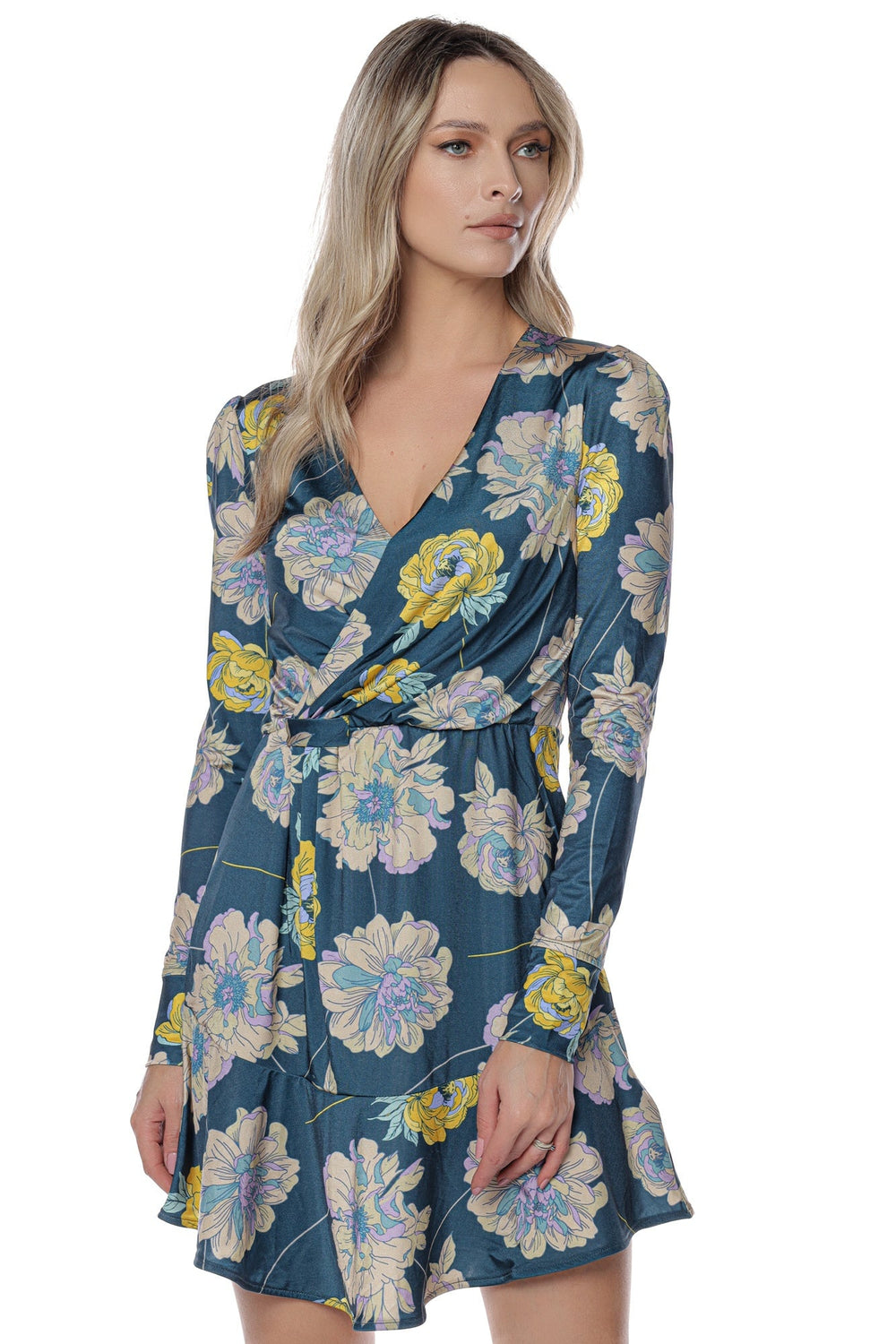 Rochie scurta cu print floral si decolteu in V UB10W3RK61K4JZ0 ROCHII GUESS Multicolor XS 7619342963664
