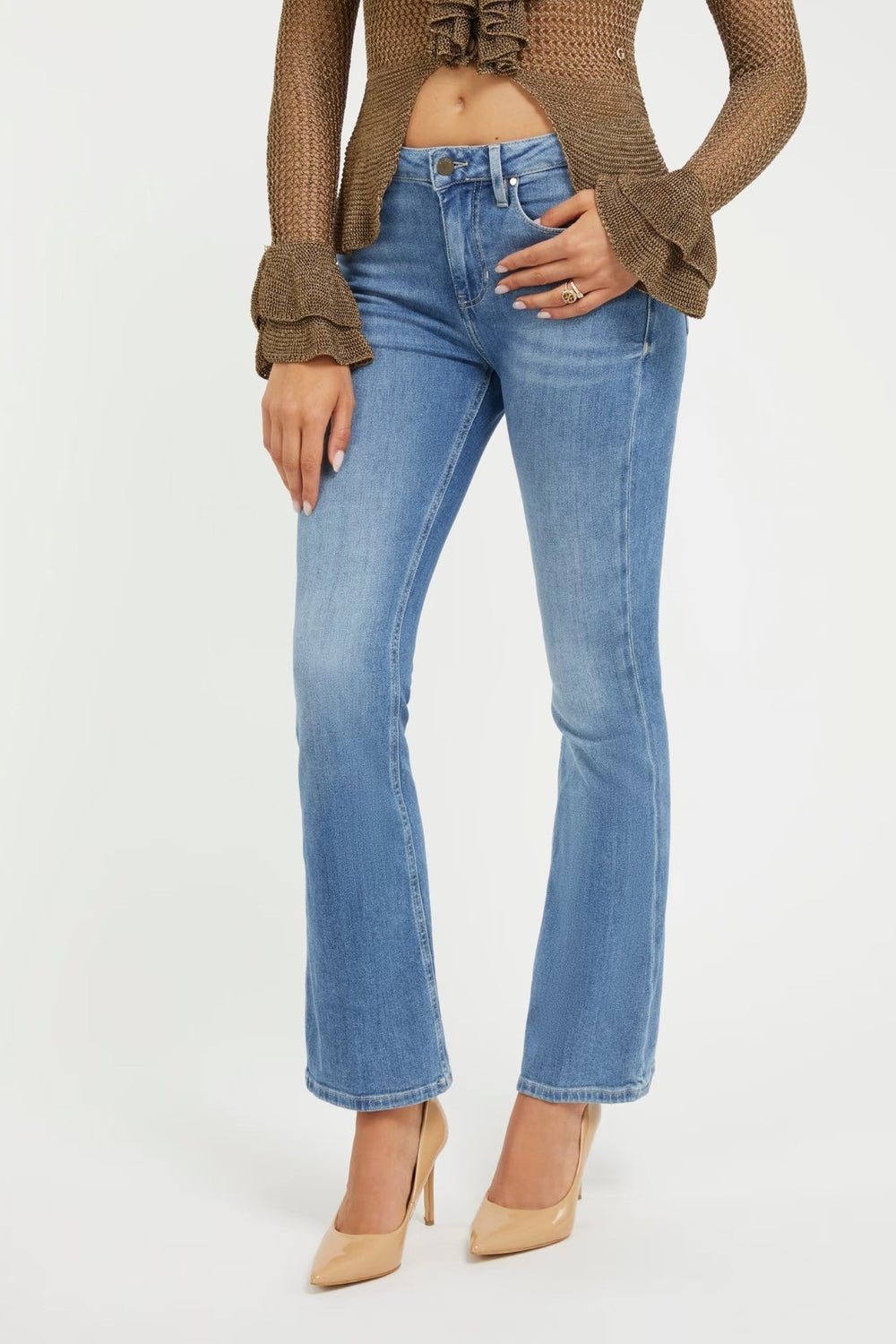 Pantaloni Denim dama GUESS  cu talie inalta si croiala ampla PANTALONI DENIM GUESS Albastru 24 7622336070422
