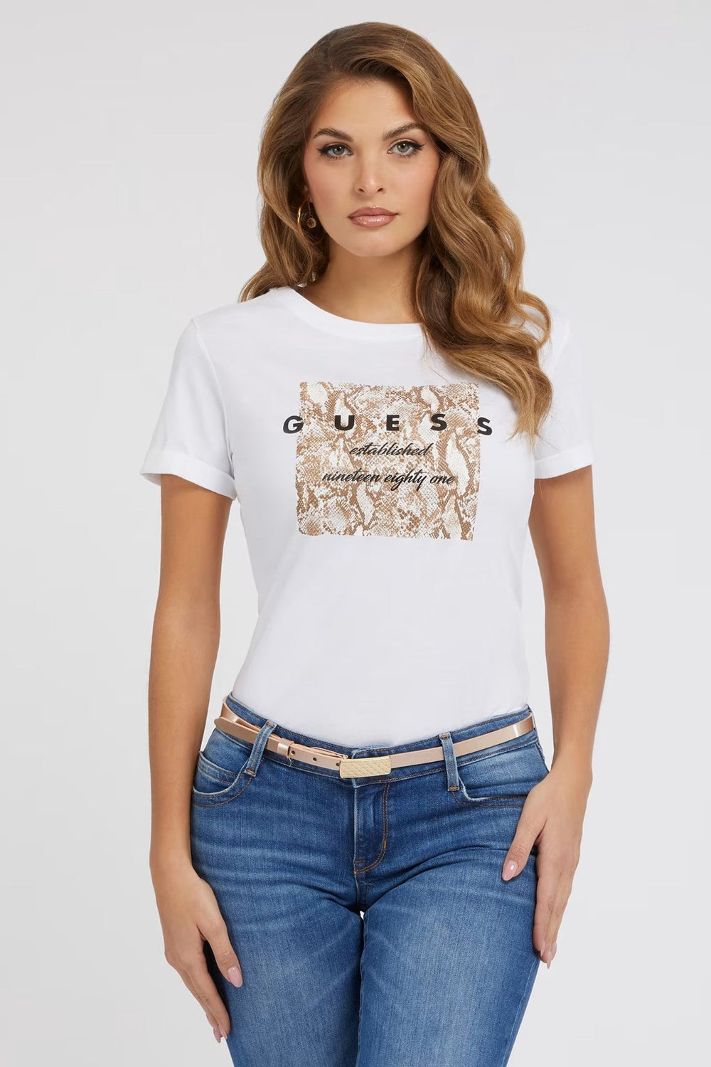 Tricou Dama GUESS cu print frontal TRICOURI GUESS Alb XS 7622078603902