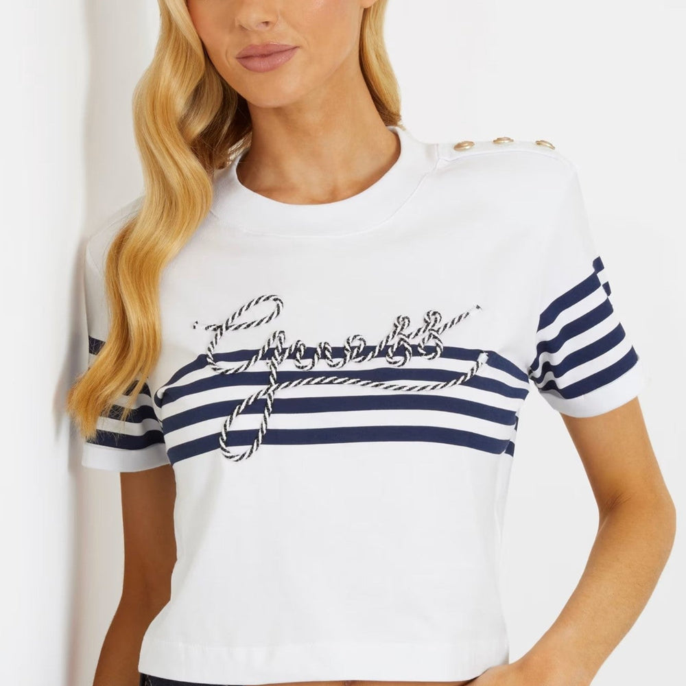 
                      
                        Tricou GUESS De Dama Cu Logo Frontal Tricot Din Bumbac IMBRACAMINTE GUESS   
                      
                    