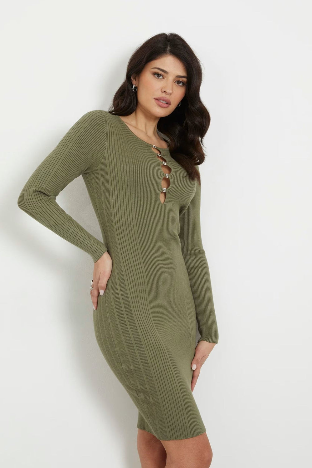 Rochie GUESS Dama Mulata Cu Maneci Lungi IMBRACAMINTE GUESS Kaki XS 762610147722