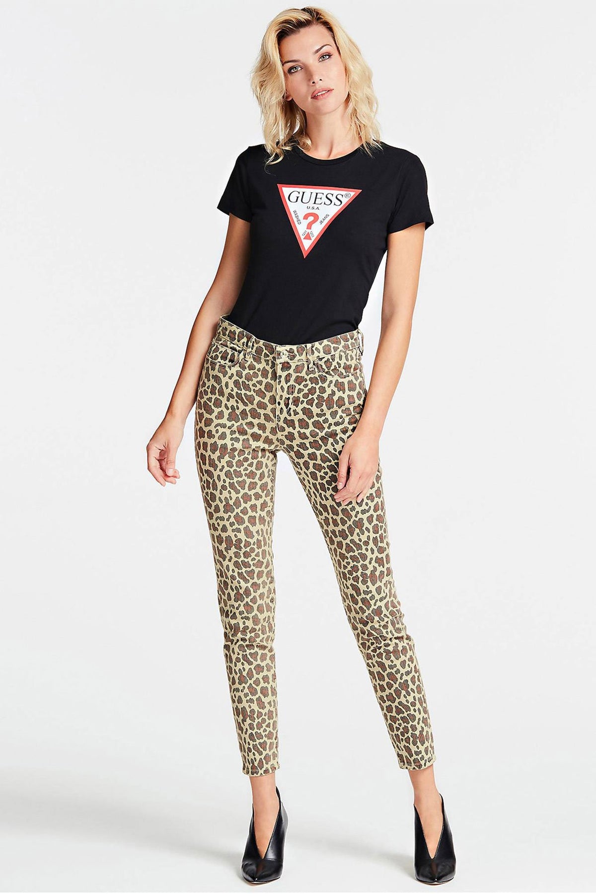 Pantaloni Denim Dama GUESS Skinny Cu Talie Inalta Animal Print PANTALONI DENIM GUESS   