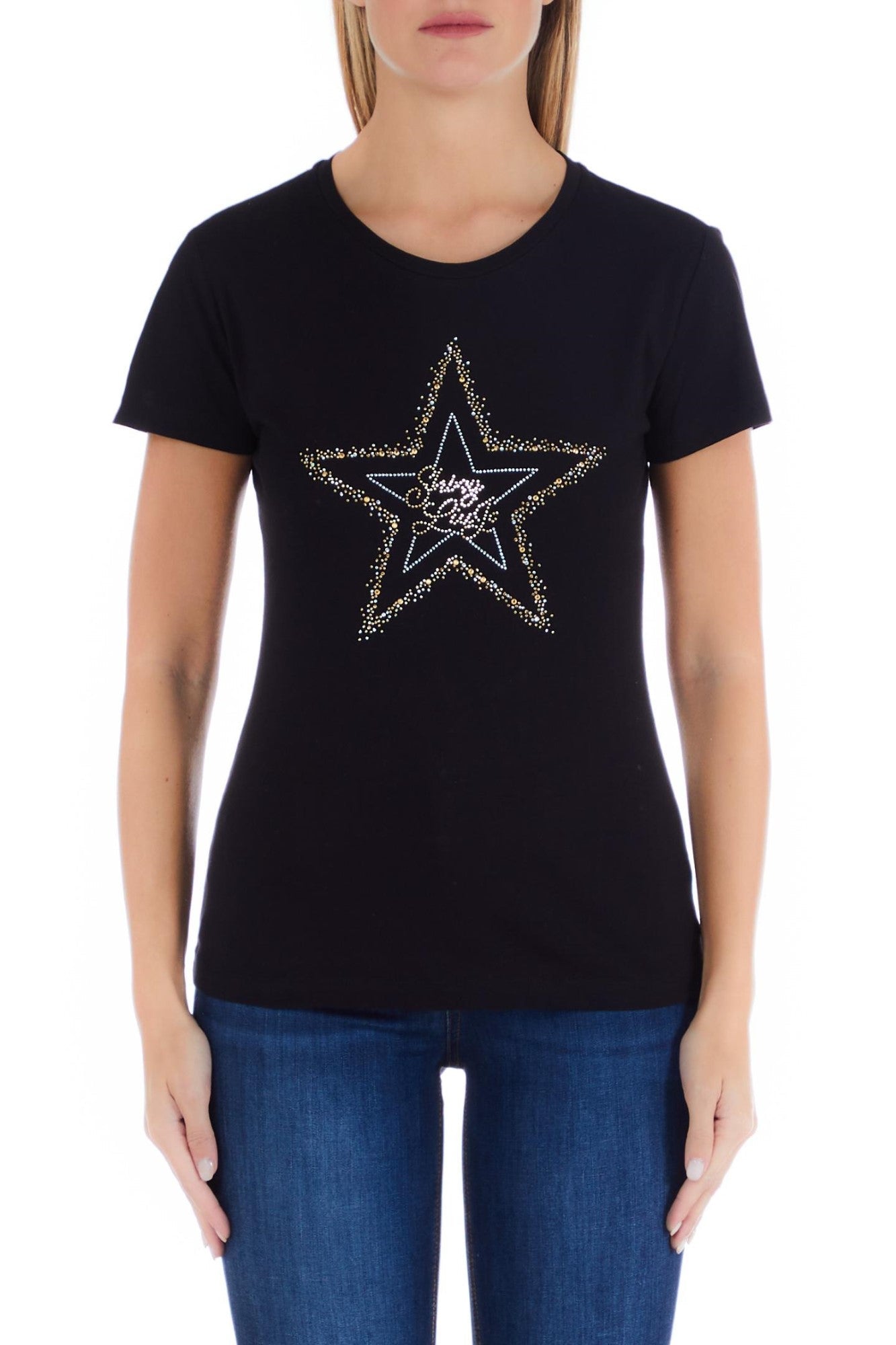 Tricou LIU JO de dama decolteu rotund la baza gatului IMBRACAMINTE LIU JO Negru XS 805513073192