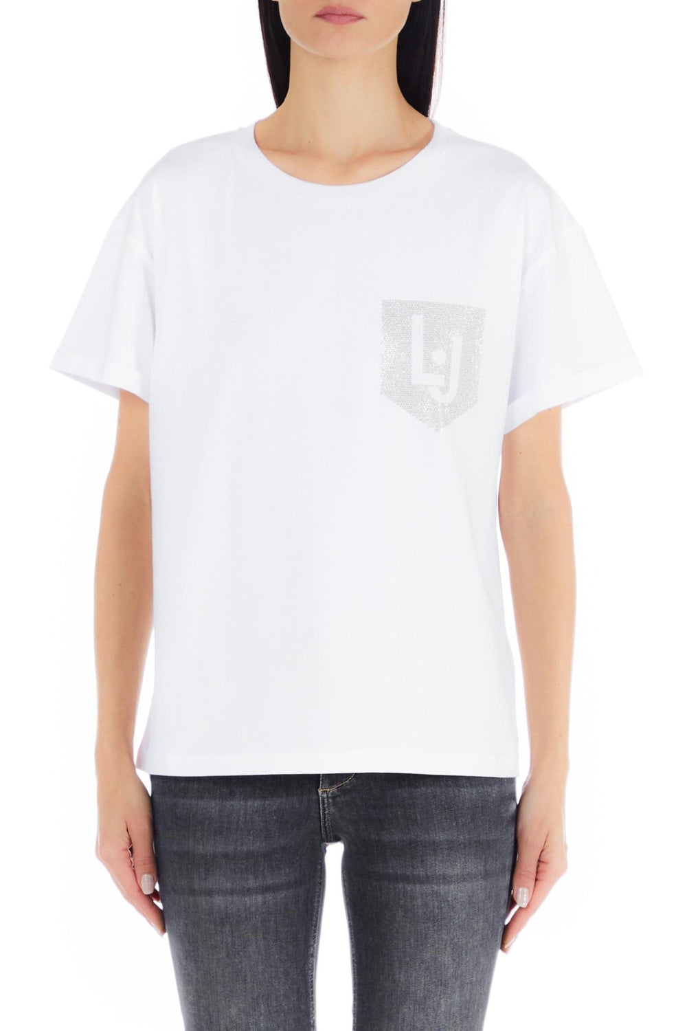 Tricou DAMA LIU JO cu strasuri la buzunar IMBRACAMINTE LIU JO Alb XS 8055130732729