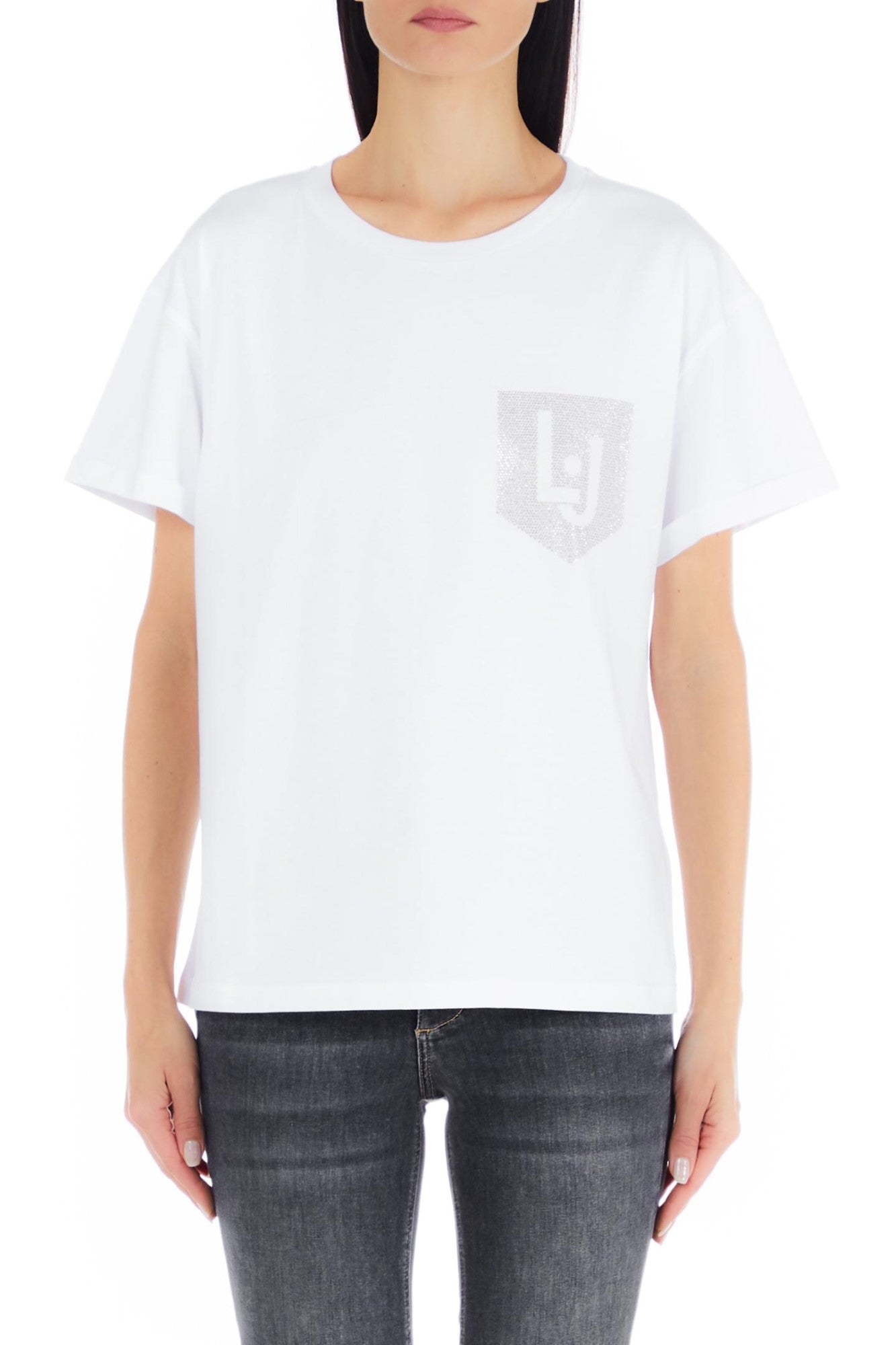 Tricou DAMA LIU JO cu strasuri la buzunar IMBRACAMINTE LIU JO Alb XS 8055130732729