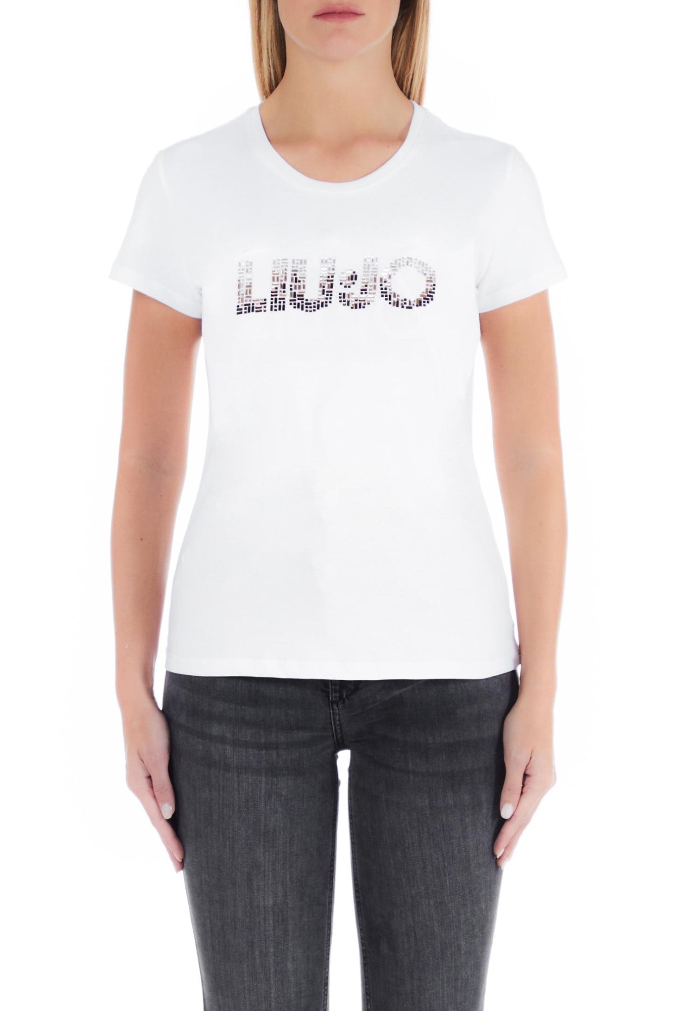 Tricou DAMA LIU JO cu imprimeu si strasuri IMBRACAMINTE LIU JO Alb XS 8055130731623
