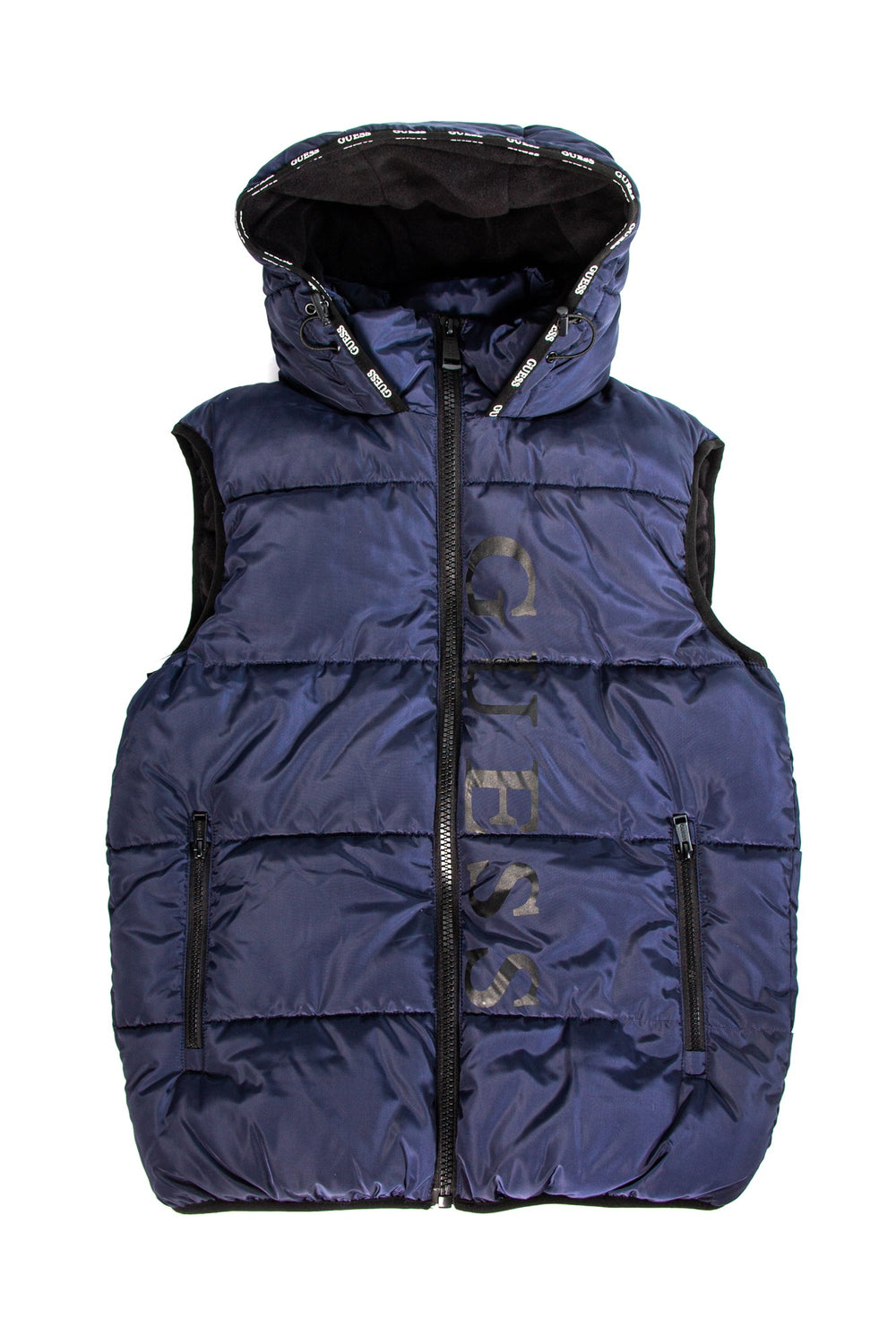 Vesta BARBATI GUESS cu gluga si buzunare prevazute cu fermoar IMBRACAMINTE GUESS Albastru XS 7622336815085