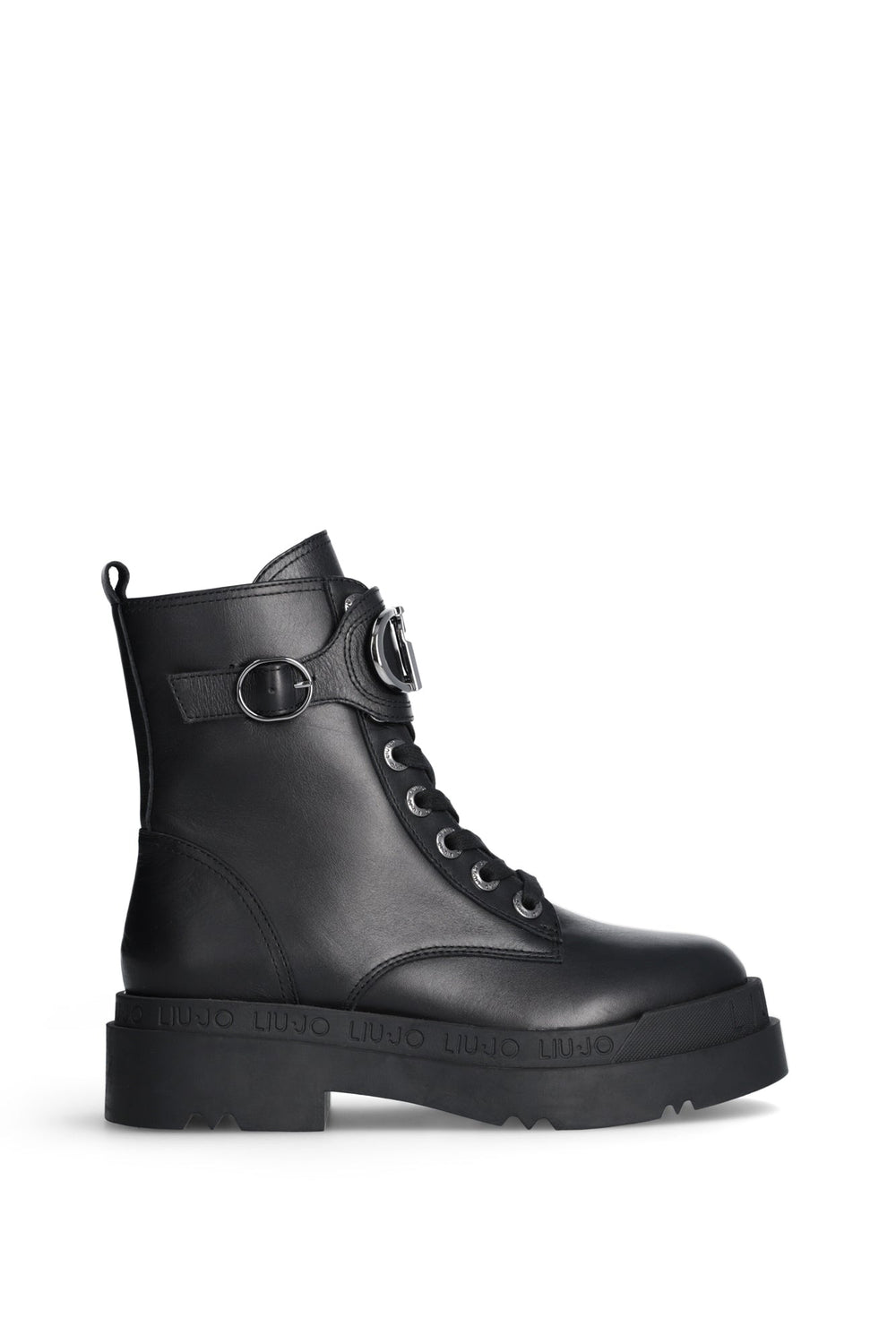 Ghete Liu Jo de dama negre din piele cu siret si logo metalic INCALTAMINTE LIU JO Negru 35 8059696543805