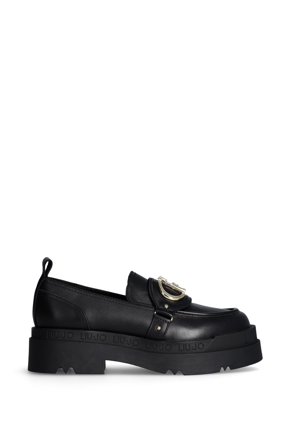 Pantofi Liu Jo de dama negrii din piele cu siret si logo metalic auriu INCALTAMINTE LIU JO Negru 35 8059696901407