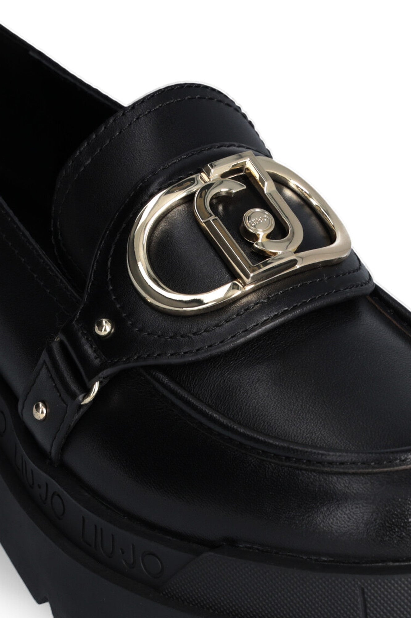 Pantofi Liu Jo de dama negrii din piele cu siret si logo metalic auriu INCALTAMINTE LIU JO   